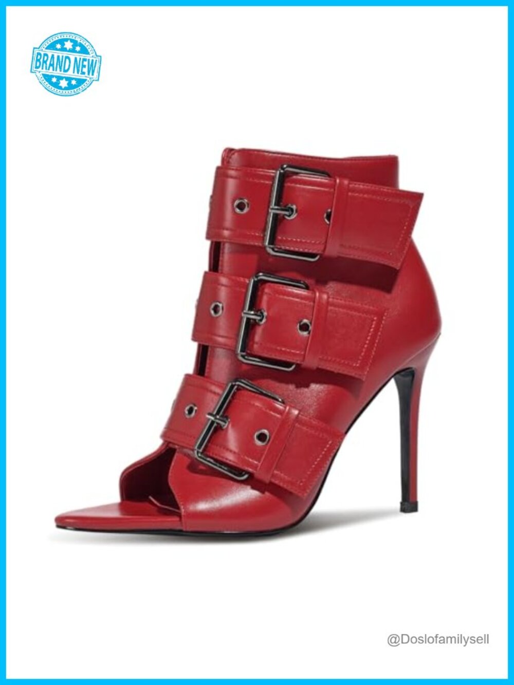 Peep Toe Stiletto Heels Faux Leather Buckle Ankle Booties Women